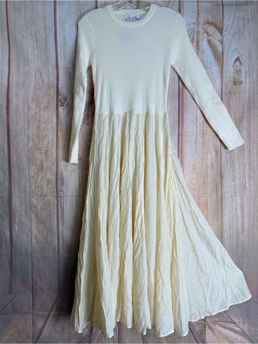 NWT ChicWish Pale Yellow Knit Top Cotton Half Maxi Dress Size Small